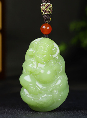 （古晨珠宝）新疆和田玉黄玉财神手把件手玩财源滚滚120g