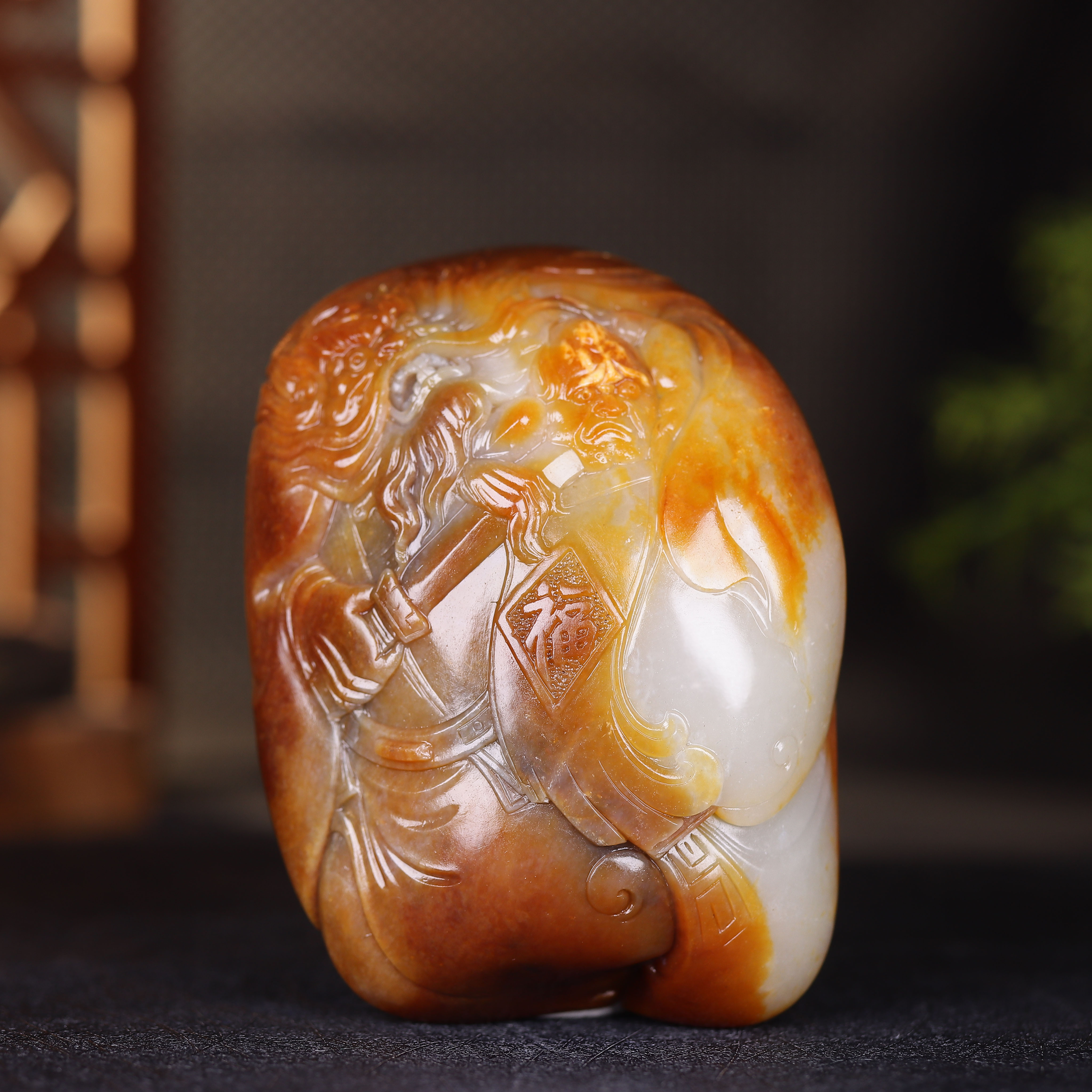 (古晨珠宝) 新疆和田玉黄沁籽料天师钟馗把件手玩299g