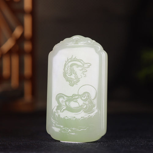 （古晨珠宝）青海和田玉翠青弥勒佛牌挂件吊坠玉坠天生福相59g