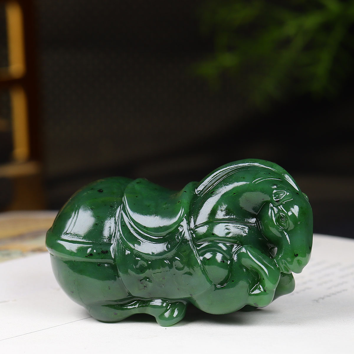 （古晨珠宝）俄罗斯和田玉碧玉生肖马把件手玩摆件马到成功216g