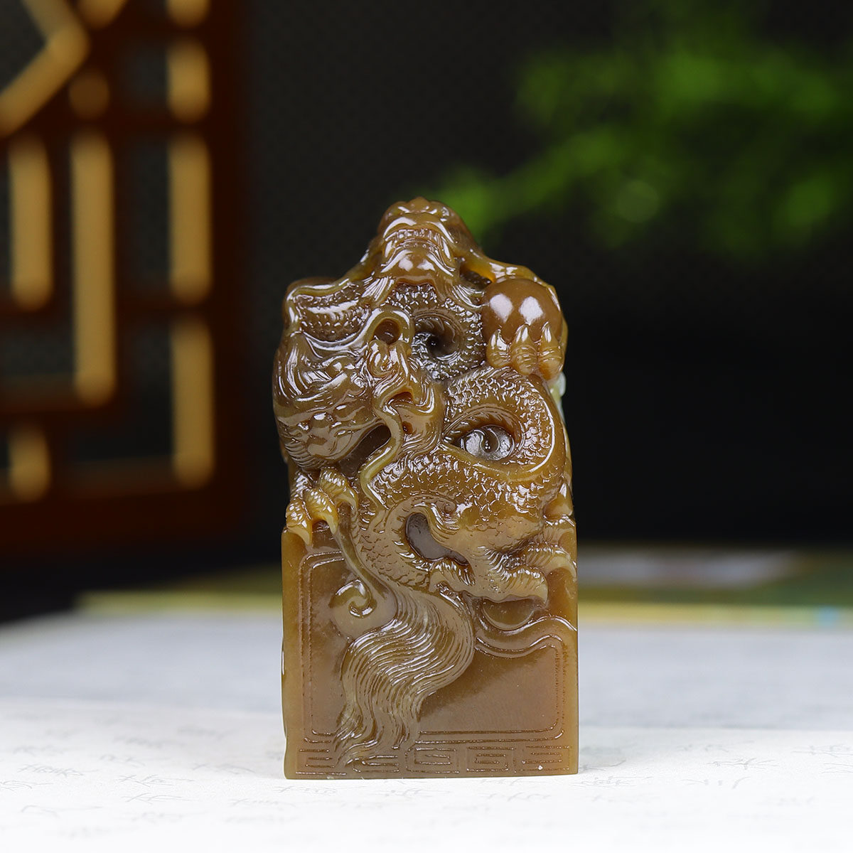 （古晨珠宝）新疆和田玉且末糖白玉生肖龙印章手把件手玩167g