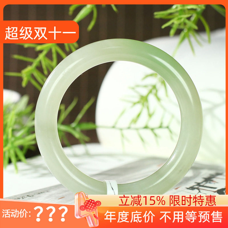 (不议价)青海料和田玉翠青圆条手镯润玉缘女款玉镯腕间优雅55g57m