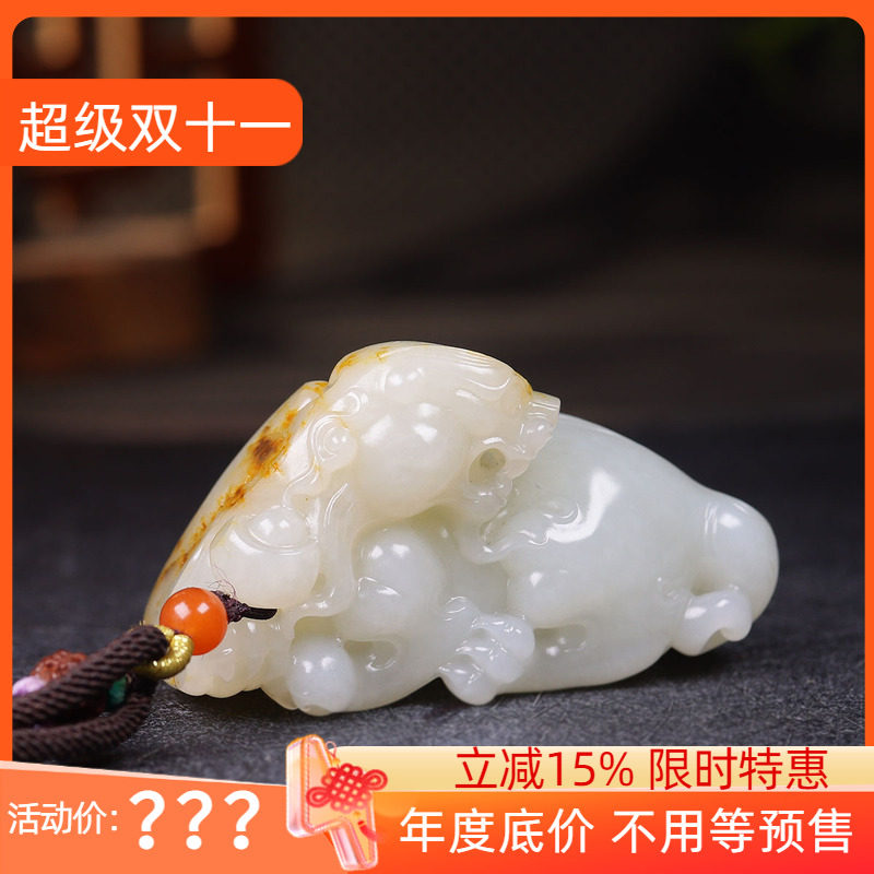(古晨珠宝)新疆和田玉白玉籽料貔貅手把件手玩招财进宝128g