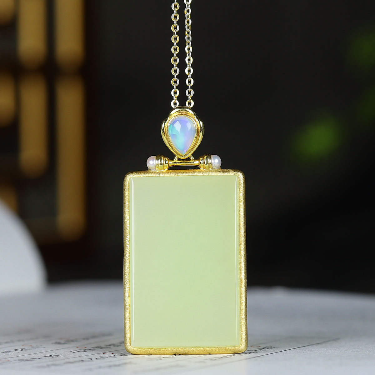 （古晨珠宝）新疆和田玉黄玉18k无事牌挂件玉牌吊坠玉坠11g