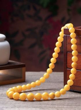 【附证书】蜜蜡圆珠塔链天然真琥珀黄蜜鸡油黄项链礼物新款送妈妈