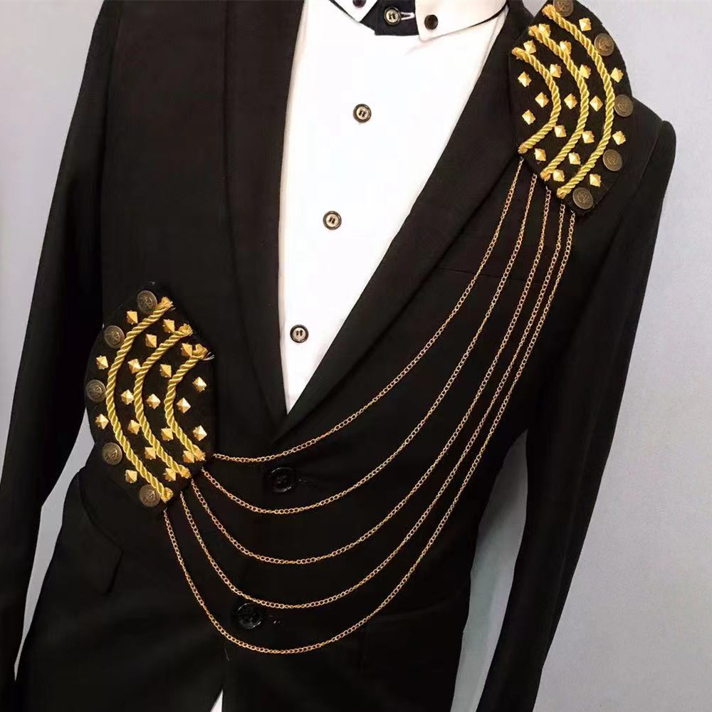 欧美风铆钉别针流苏肩章