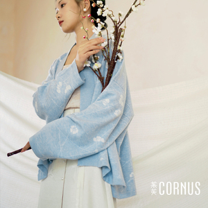 茱萸CORNUS冰裂梅羊毛针织衫秋冬女飞机袖新品国风外套【非汉服】
