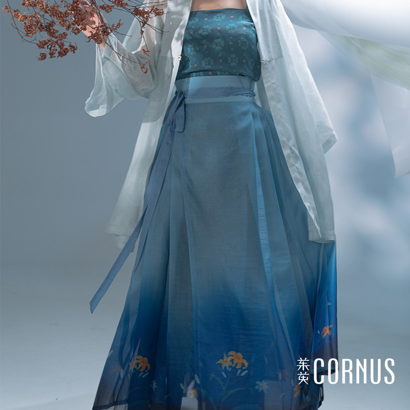 茱萸CORNUS 萱草渐变纱马面裙 明汉服女装印花国风中式马面日常