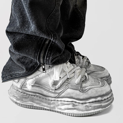 7CM隐形增高脏脏溶解鞋男女款设计感原创做旧板鞋情侣厚底面包鞋