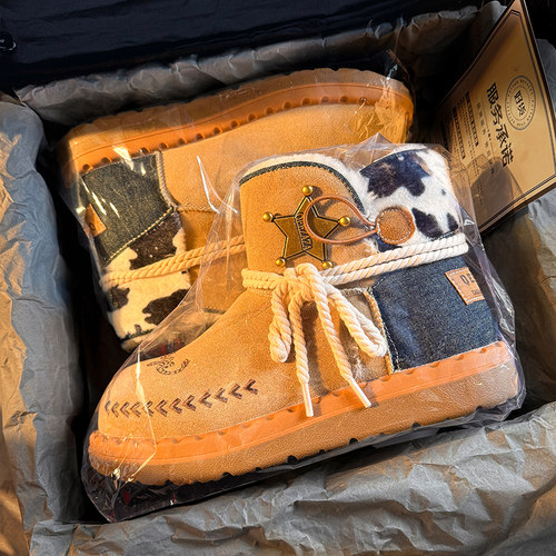 胡迪联名款雪地靴男女鞋冬季羊皮毛一体保暖棉鞋东北旅行防寒棉鞋