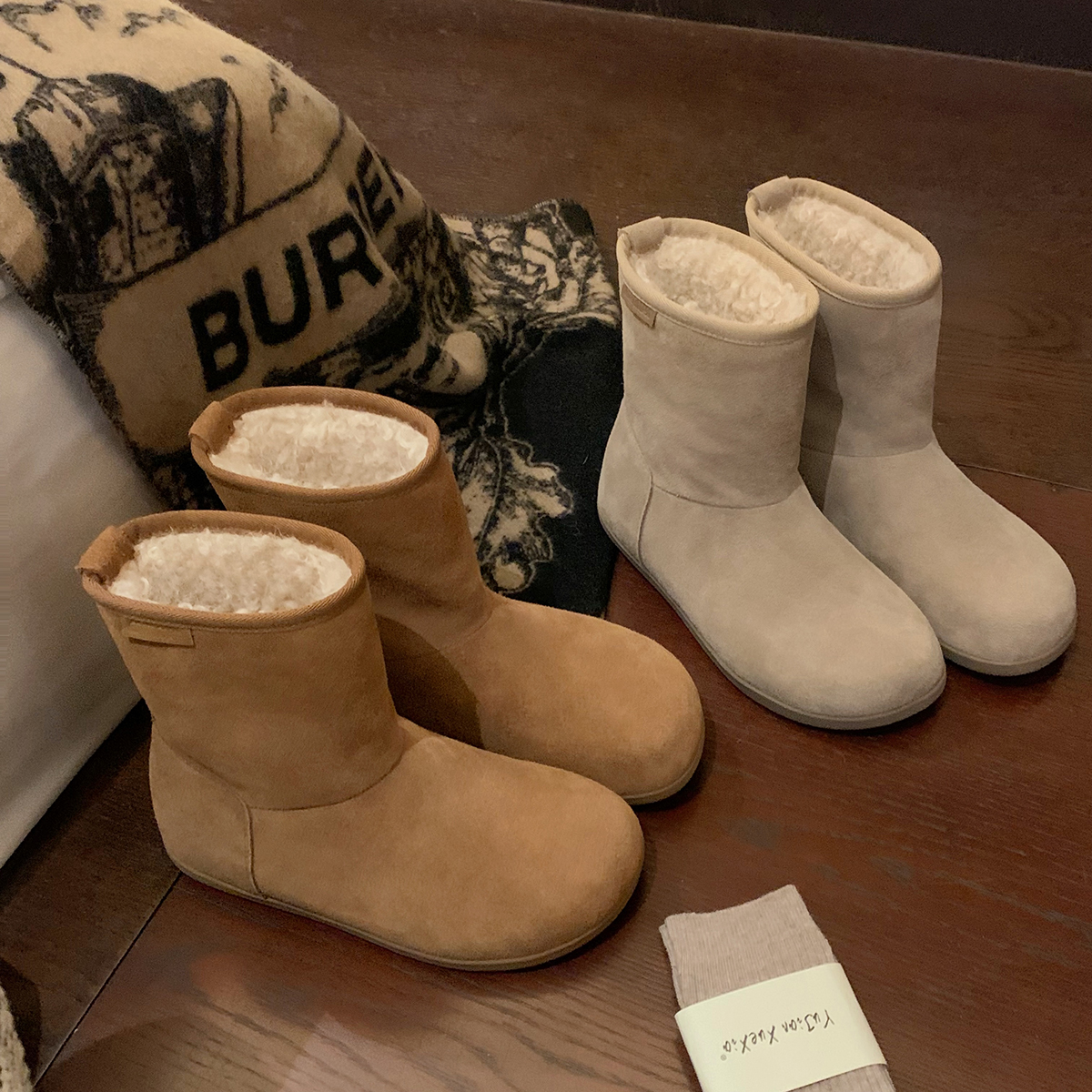 丑萌芒果头小熊两穿雪地靴女2025冬季羊皮毛一体加绒加厚保暖棉鞋