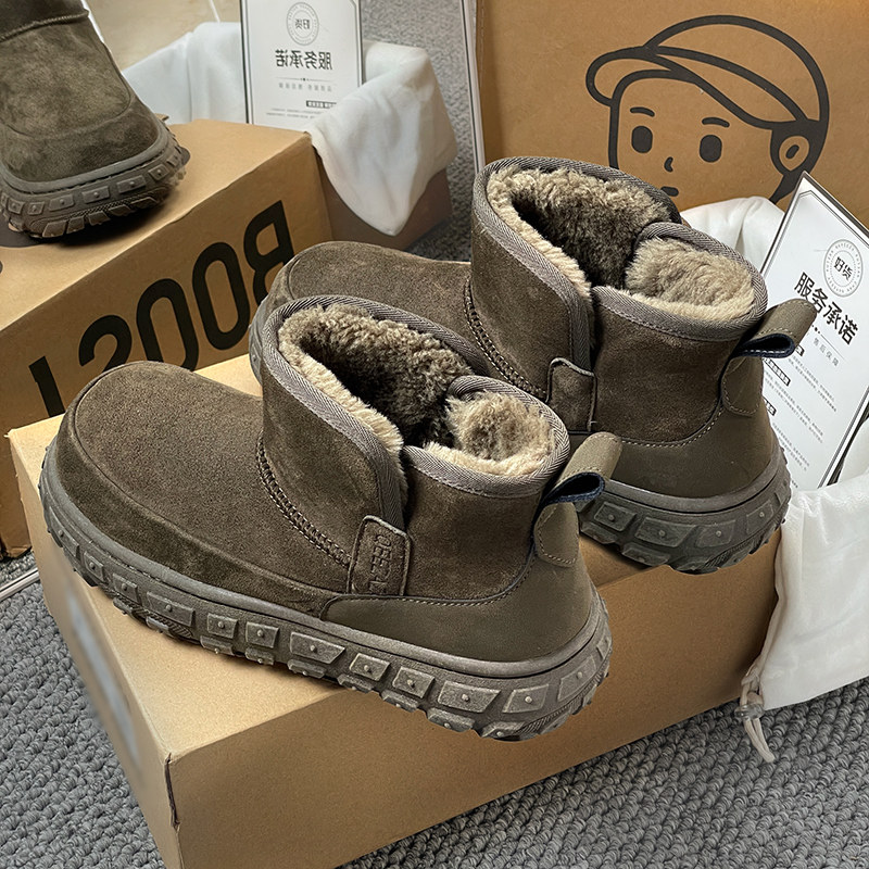 河南桑坡村正品轮胎雪地靴冬季皮毛一体防滑短靴东北男士保暖棉鞋