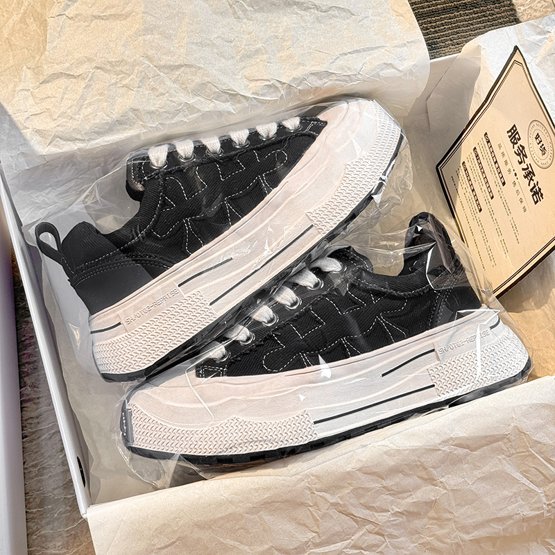 王鹤棣同款重奏系列梅花板鞋男女款冬季新款厚底帆布鞋做旧小脏鞋