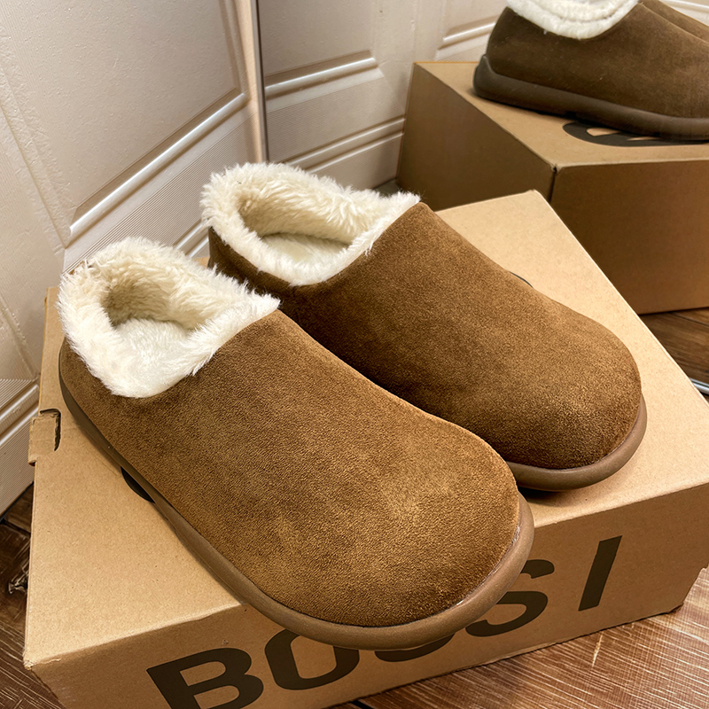 羊皮毛一体包头勃肯半拖鞋女2025冬季加绒雪地靴小土豆保暖棉鞋潮