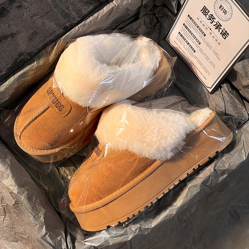 香港正品包头毛毛棉拖鞋女款冬季羊皮毛一体厚底加绒保暖雪地靴潮