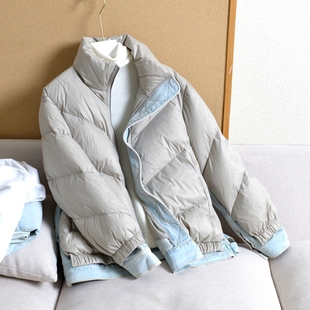 90白鸭绒假两件短款羽绒服女小个子冬季保暖连帽户外加厚立领外套