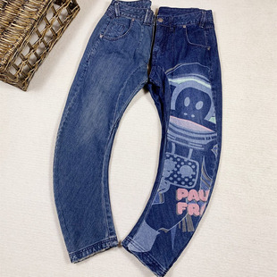 专柜撤柜大嘴家纯棉牛仔裤女士长裤中大童圆月弯刀立体裁剪春秋冬