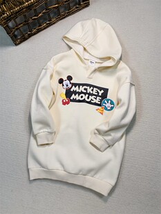 外贸原单迪士*女童秋冬加厚加绒卫衣裙连帽中长款韩版连衣裙卡通