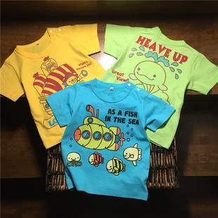 儿童半袖T恤衫纯棉男童短袖圆领衫日单男宝t卡通t夏季打底衫AB面T