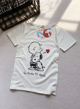 外贸日单纯原PEANUTS夏季儿童snoopy短袖上衣白色史努比半袖卡通