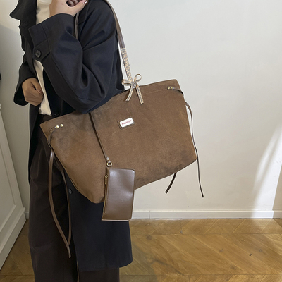 韩系秋冬新款绒面托特包女慵懒风大容量购物袋上班通勤单肩手提包