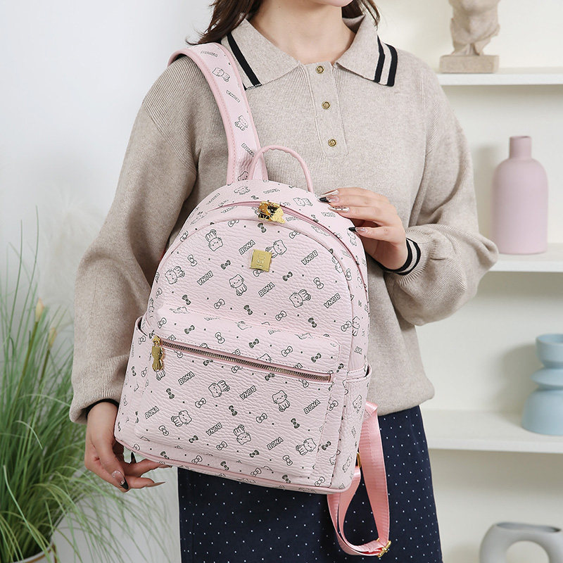 韩版超萌卡通猫咪双肩包女甜美学院风粉色书包百搭大容量旅行背包