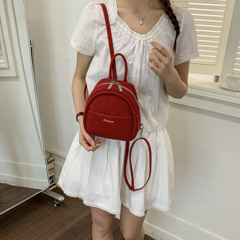 韩版春季小清新双肩包女生时尚洋气红色小背包高级感精致迷你书包