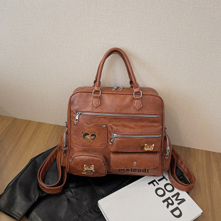 韩国超萌小熊猫绣花双肩包高级感多功能少女公文手拎包大容量女包