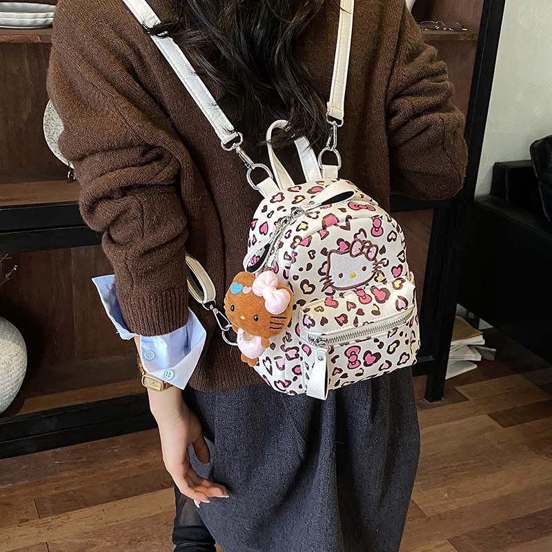 韩版迷你可爱猫猫豹纹双肩包女学生小型包包少女心卡通百搭小背包