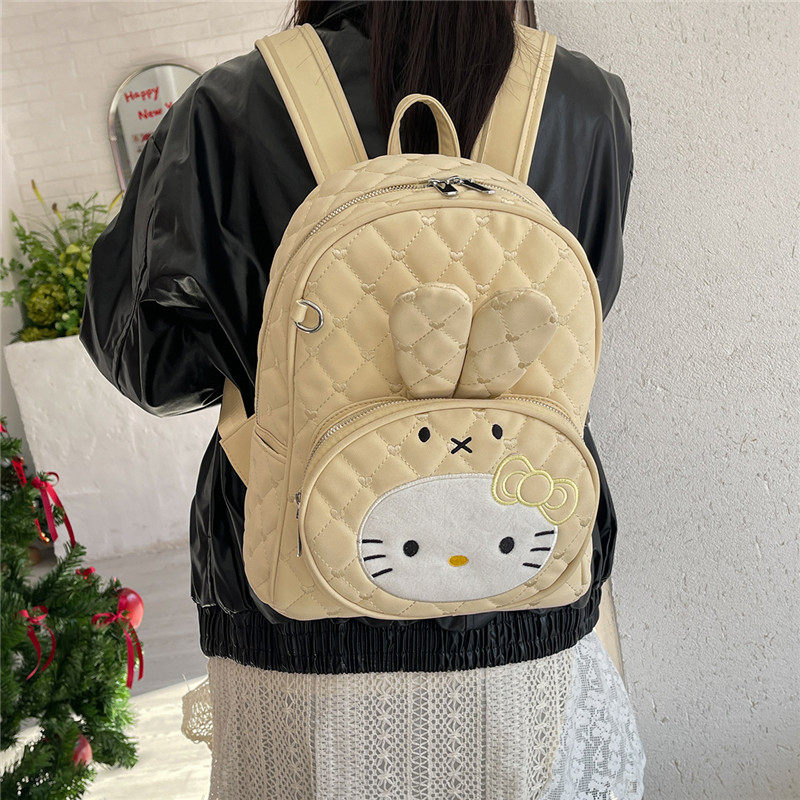 韩版猫咪兔耳双肩包女生可爱1-3年级小学生书包爱心绣线旅行背包