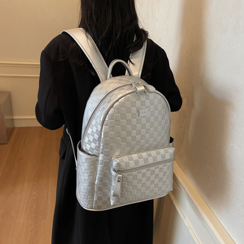 2025年新款书包港风大容量棋盘格上班用双肩包潮牌大学生电脑背包