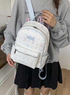 原创设计卡通可爱小猫双肩包少女感雾霾蓝小书包甜妹通勤旅行背包