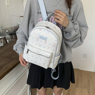 原创设计卡通可爱小猫双肩包少女感雾霾蓝小书包甜妹通勤旅行背包