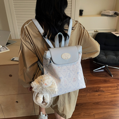 原创田园小清新可爱兔子双肩包少女感旅行背包轻便防水皮质小书包
