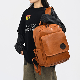 欧货复古学院风双肩包男大容量学生书包女高级感美式休闲旅游背包