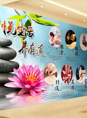 中医理疗养生馆文化艾灸推拿精油按摩刮痧拔罐采耳背景墙画装饰画