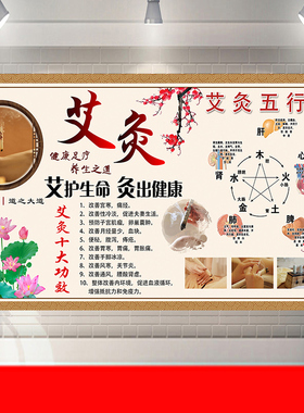 艾灸文化好处养生馆背景海报拔罐头疗刮痧艾灸足疗墙画壁画宣传画