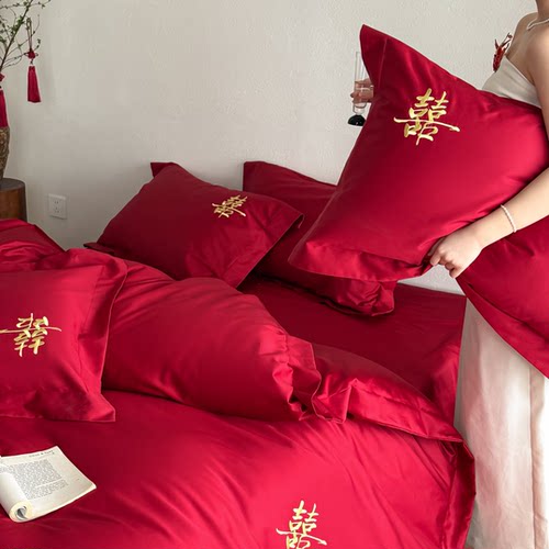 100S长绒棉中式婚庆刺绣四件套