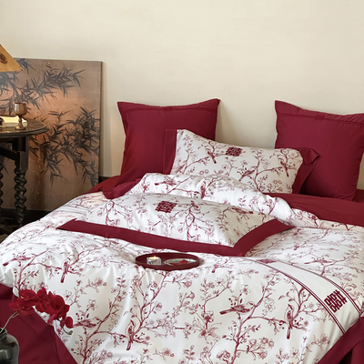 100支长绒棉全棉双喜结婚四件套