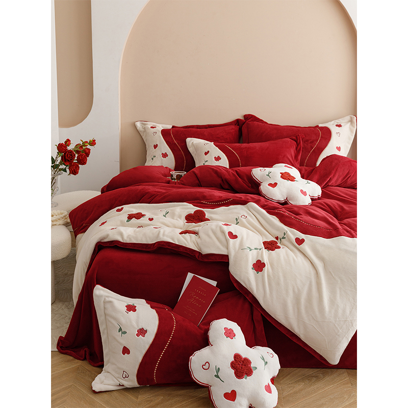 冬季牛奶绒婚庆四件套