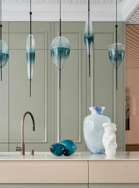 意大利设计师蓝色渐变吧台餐厅吊灯现代创意北欧前台装饰LED吊灯