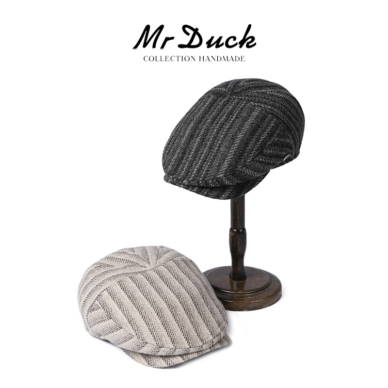 mrduck时尚条纹大头围鸭舌帽男女