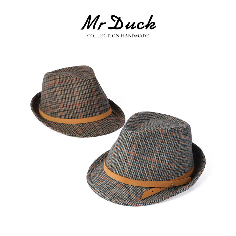 mrduck今年流行搭配大衣风衣的复古英伦小礼帽 小牛皮织带帽子春