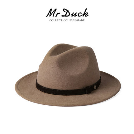 mrduck德比 高定澳洲兔毛毡帽男宽檐冬季 手工小牛皮织带羊毛礼帽