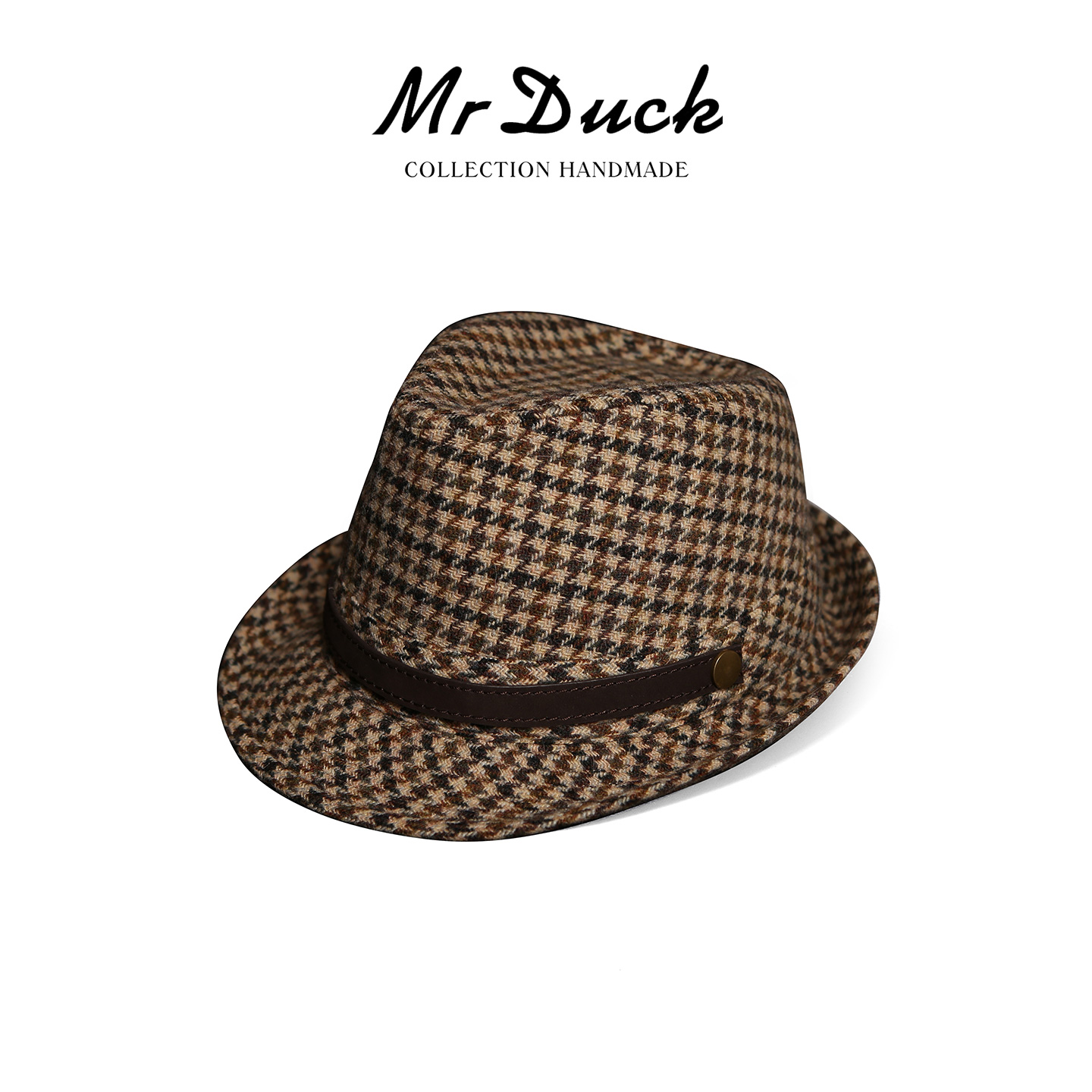 手工制100%羊毛千鸟格礼帽