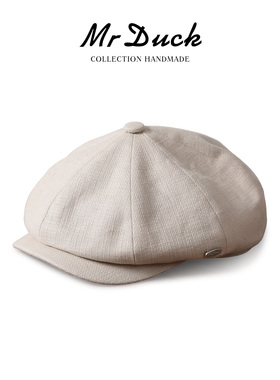 mrduck进口日本棉麻透气白色经典复古八角报童帽 英伦鸭舌帽男女