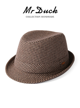 mrduck细千鸟格 手工制定染羊毛混织肌理礼帽子秋冬CHAO大头围帽