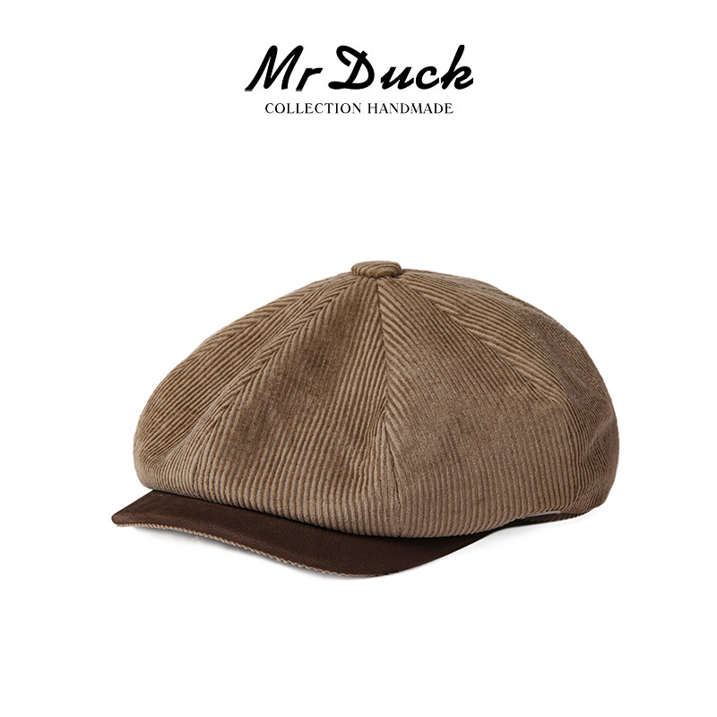 mrduck奢品级进口棉麻灯芯绒复古报童帽News Boy男女款八角贝雷帽
