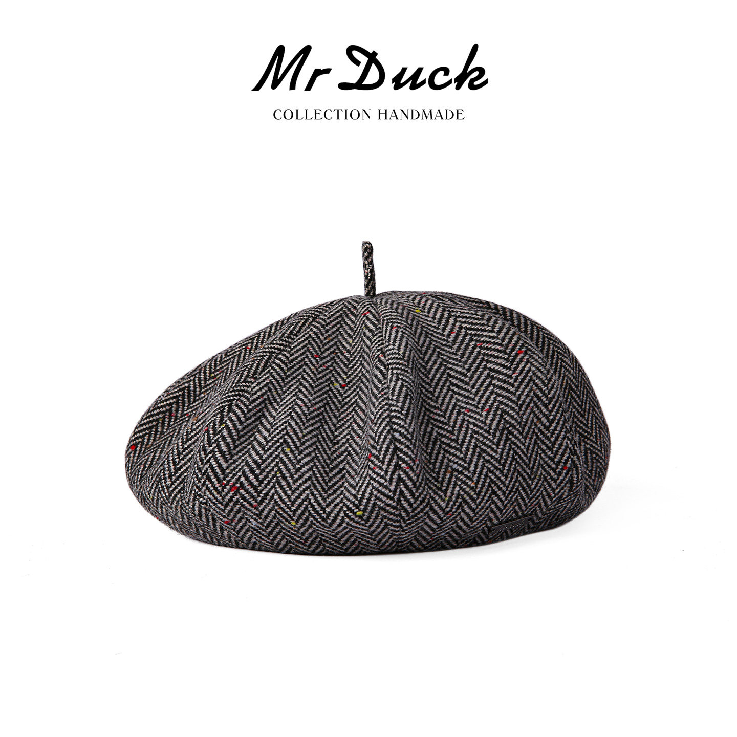 mrduck复古人字纹羊毛混纺贝雷帽女显脸小秋冬季大衣穿搭画家帽子