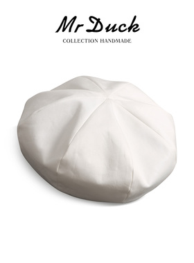 mrduck进口100%棉八角贝雷帽女冬 大小头围可戴画家帽春秋白色帽